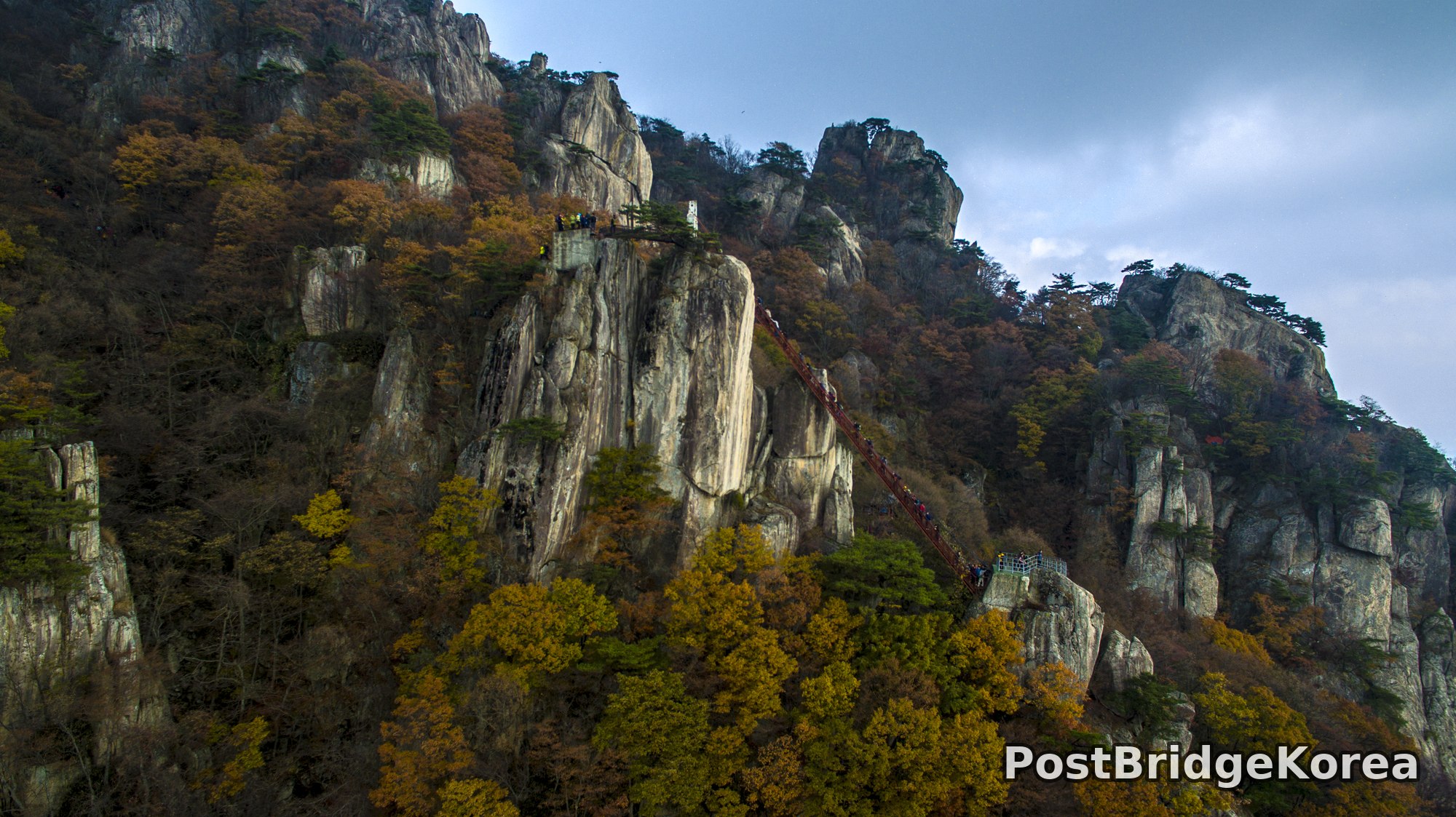 Daedunsan Aerial Drone Photography: Volcanic Rock Spire Composition and Exposure Settings for Late-Autumn Light